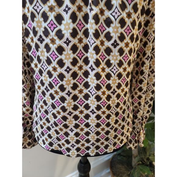 Loft Blouse Women's Size XS Multicolor Geometric Print Long Sleeve Keyhole Top - Picture 4 of 11